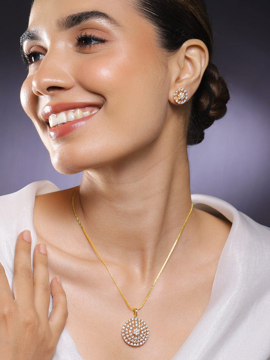 American Diamond Zirconia Round Pendant Necklace Set Design 1
