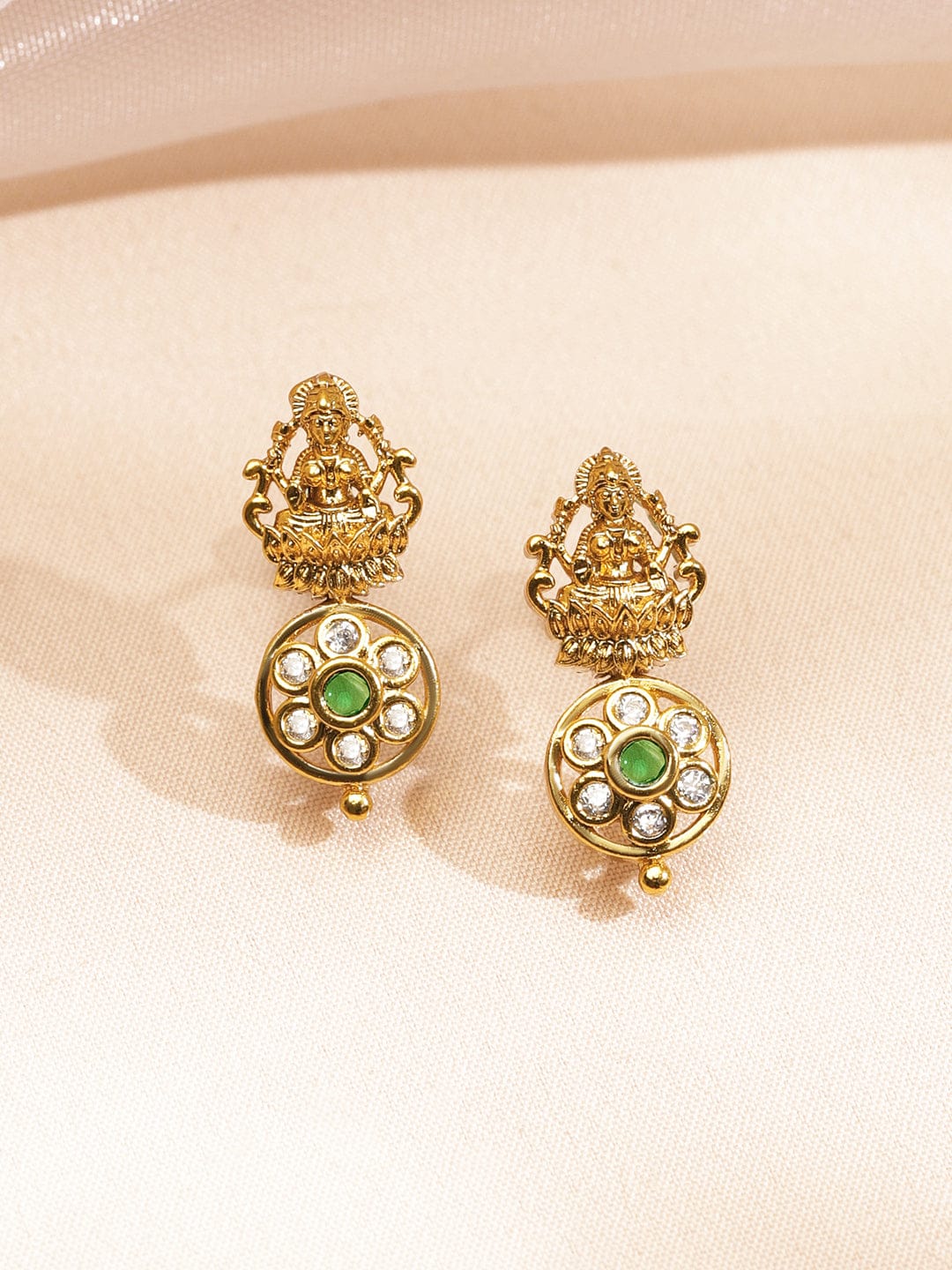 Golden Kundan Floral Laxmi Motif Necklace Set フリーサイズ