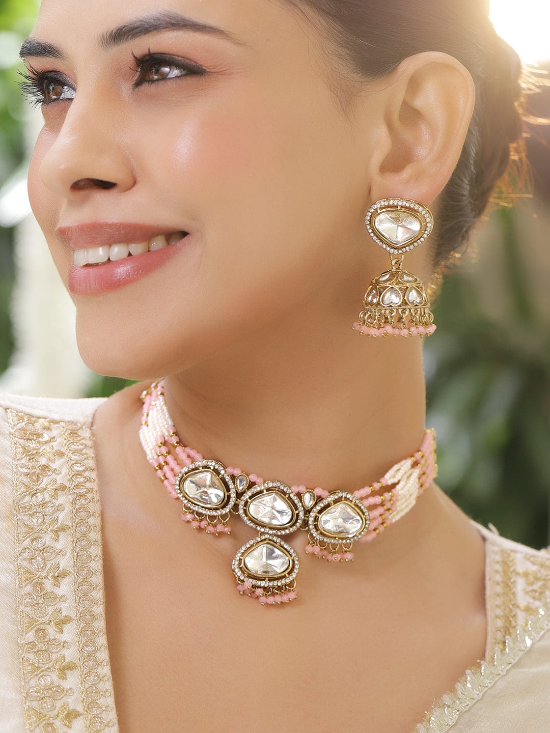 Blush with Polki Kundan Necklace Set フリーサイズ