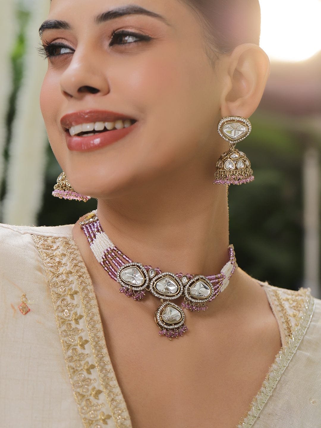 Lavender Echo Kundan Choker Set フリーサイズ