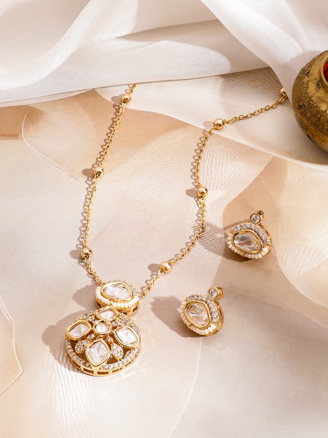 Shimmer of Stillness Kundan Pendant Set フリーサイズ