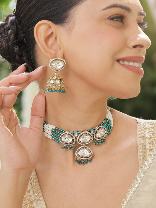 Turquoise Edges Kundan Choker Set フリーサイズ