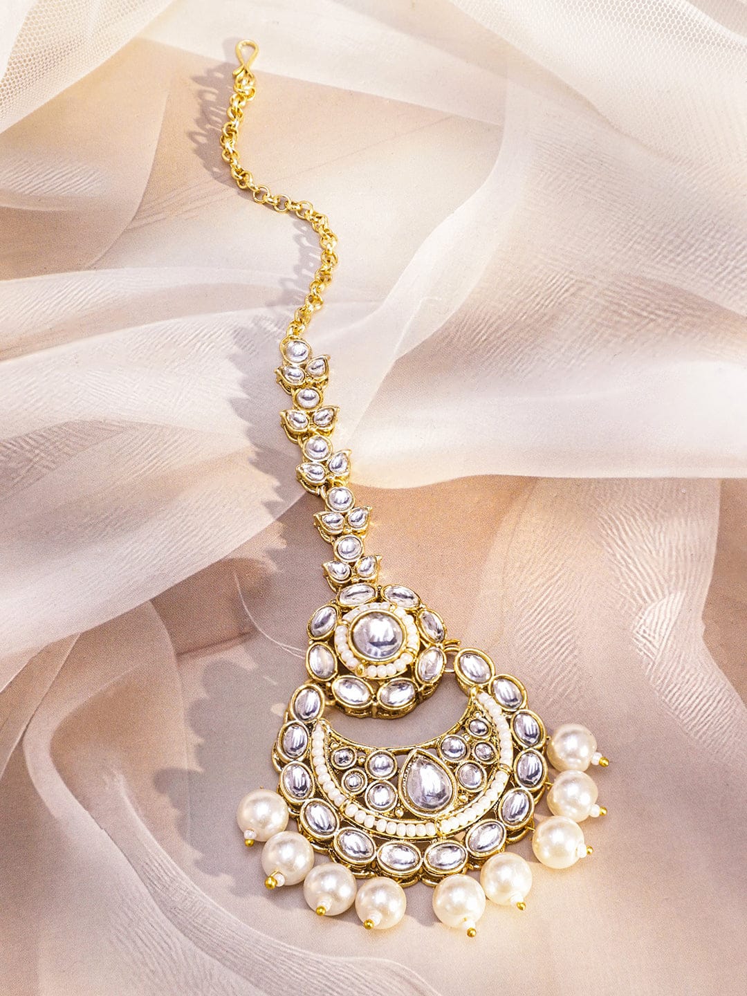 Pearl-Adorned White Kundan Necklace Set フリーサイズ