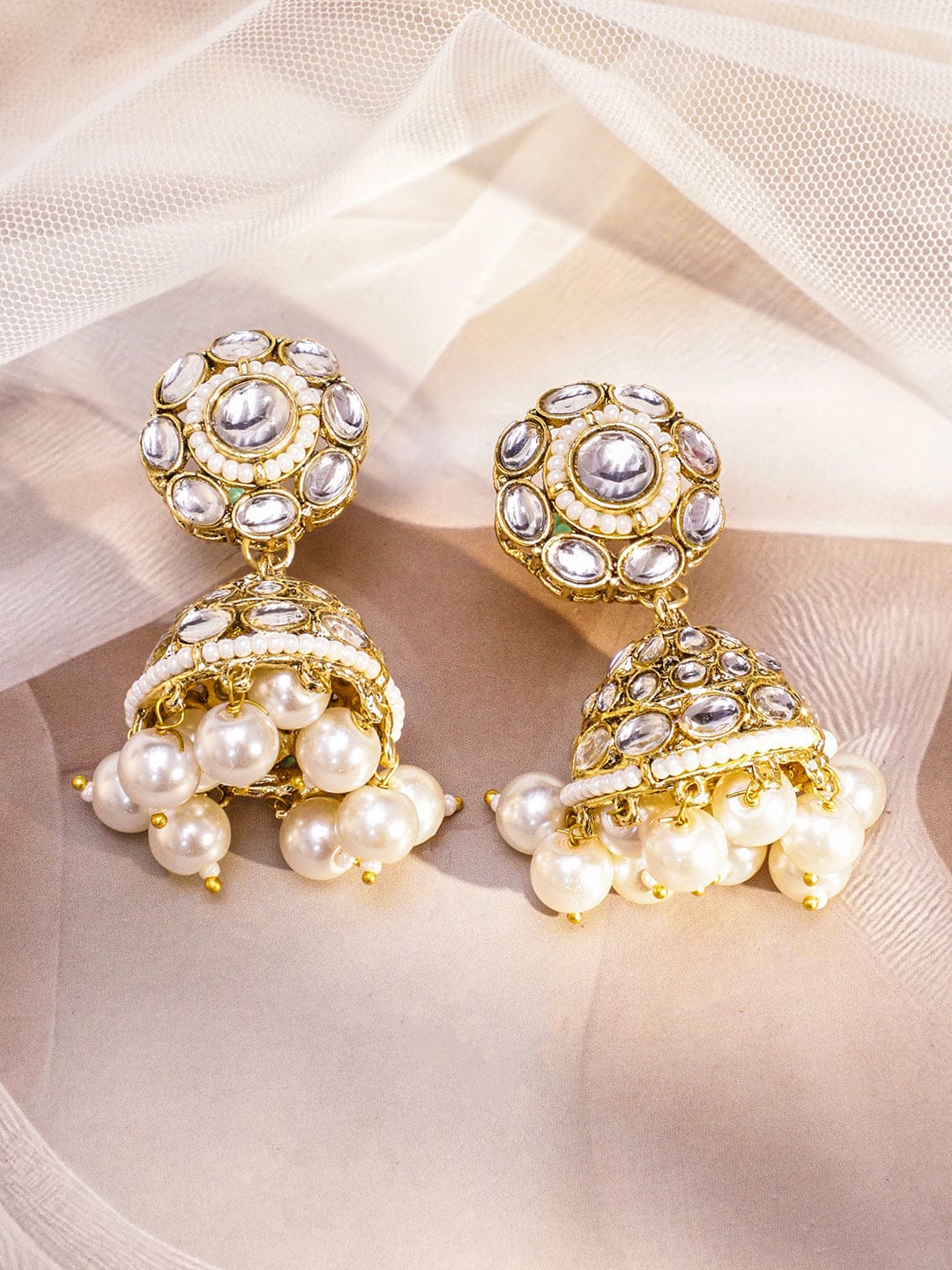 Pearl-Adorned White Kundan Necklace Set フリーサイズ