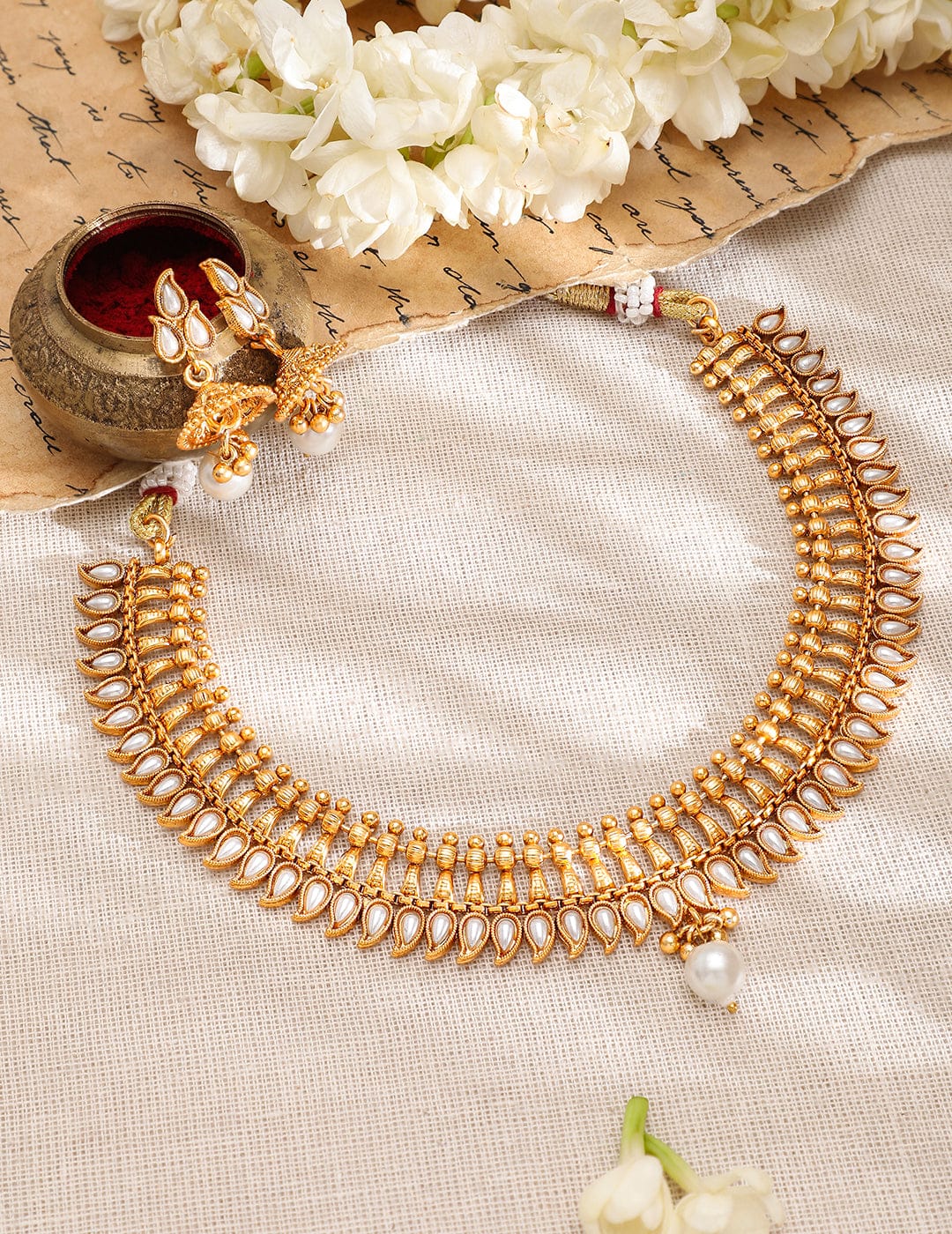 Pearl Drop Golden Necklace Set Gold