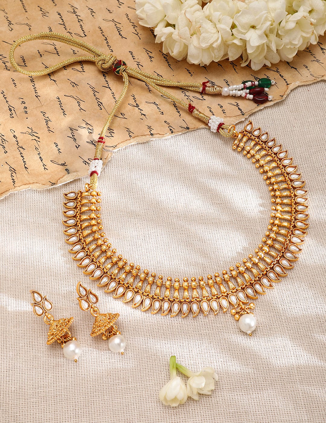 Pearl Drop Golden Necklace Set Gold