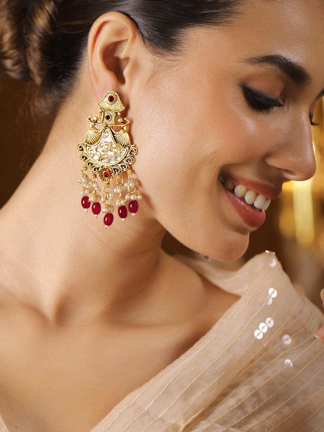 Red Aura Chandbali Earrings Red