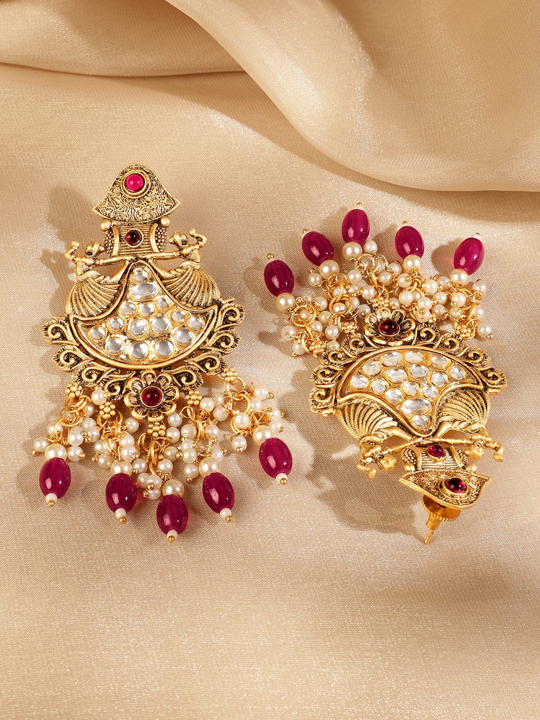 Red Aura Chandbali Earrings Red