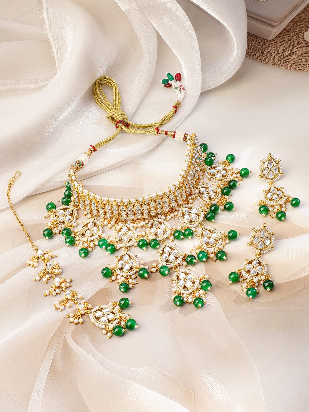 Luxe Green Beads Bridal Necklace Green