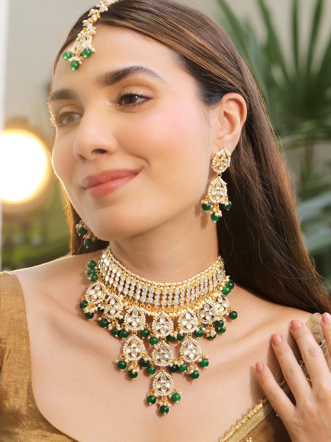 Luxe Green Beads Bridal Necklace Green