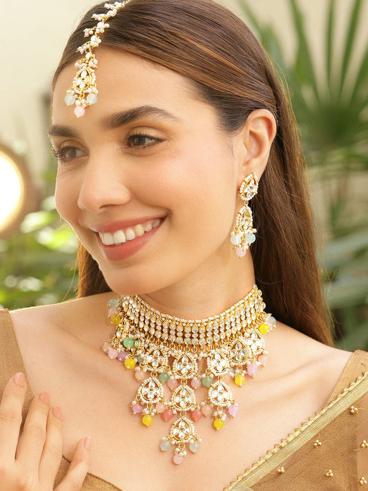 Multicolour Hue Kundan Choker Set Multicolor