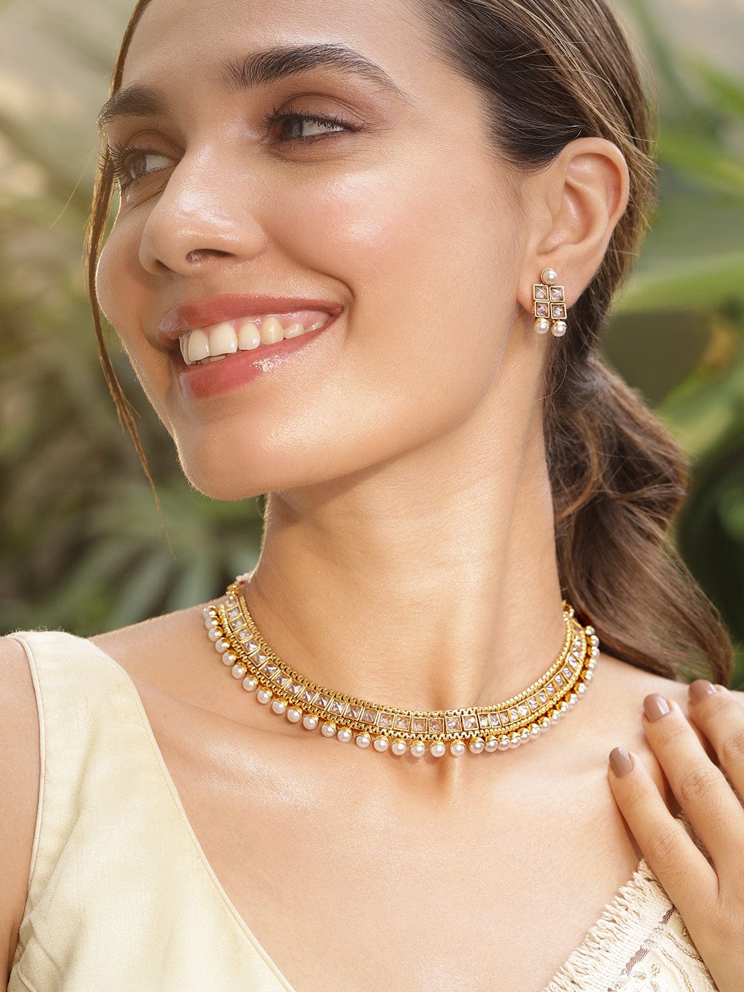 Kundan Necklace Set with Pearls フリーサイズ