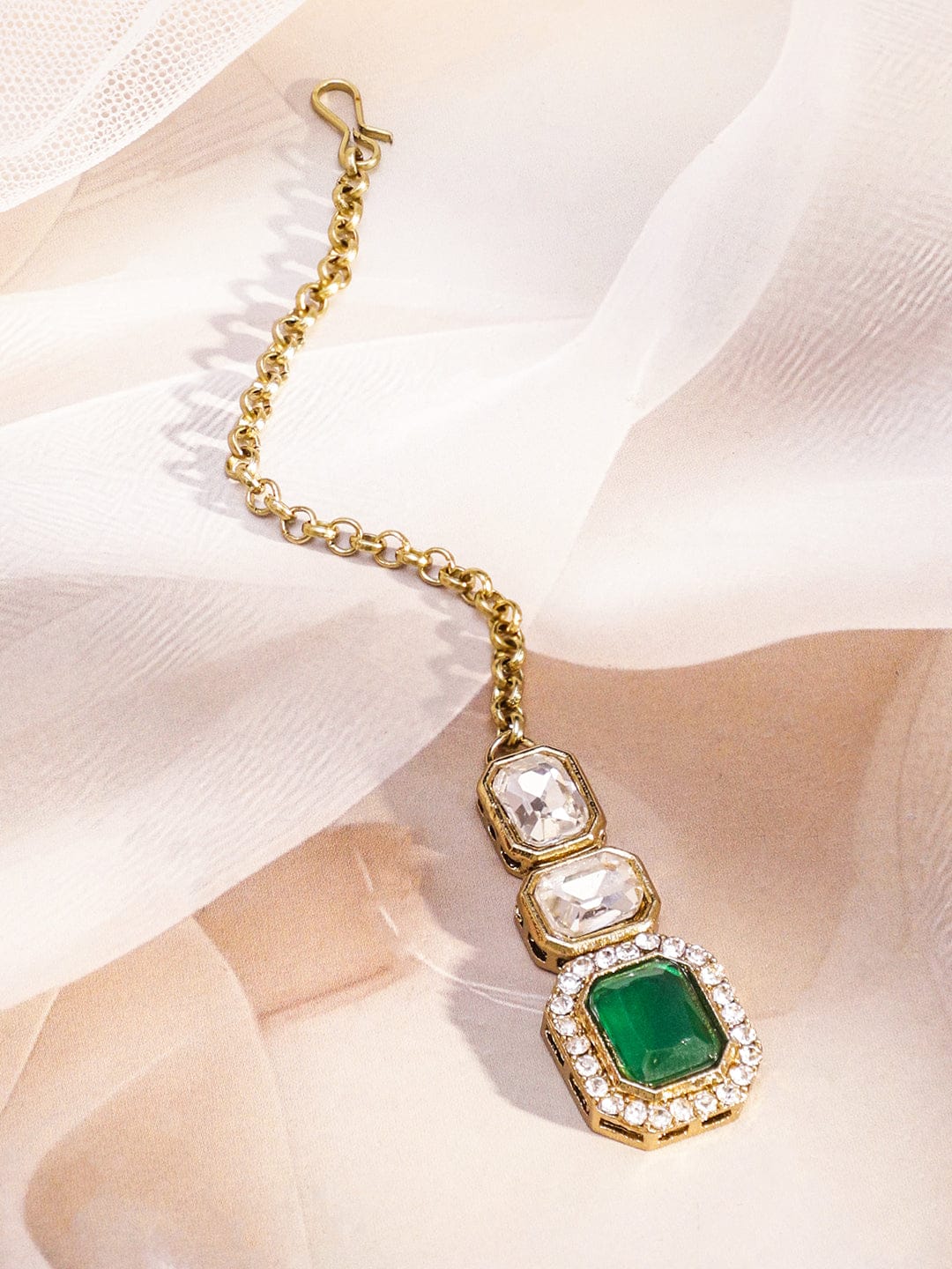 White & Green Kundan Necklace Set フリーサイズ