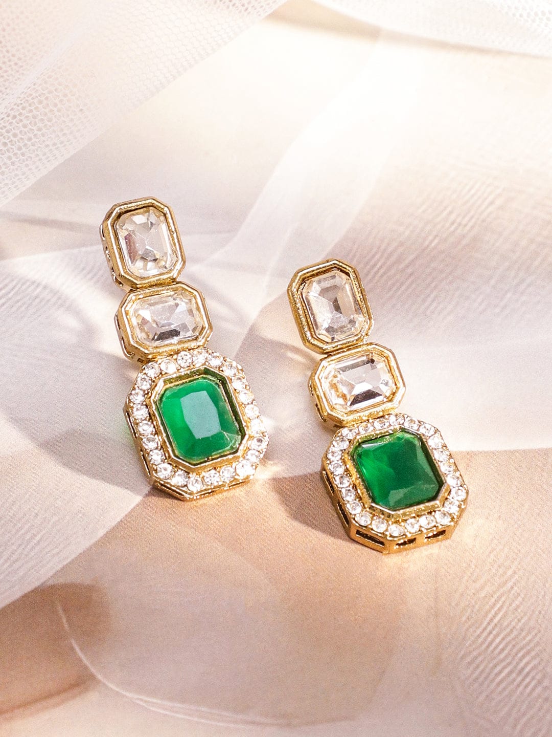 White & Green Kundan Necklace Set フリーサイズ