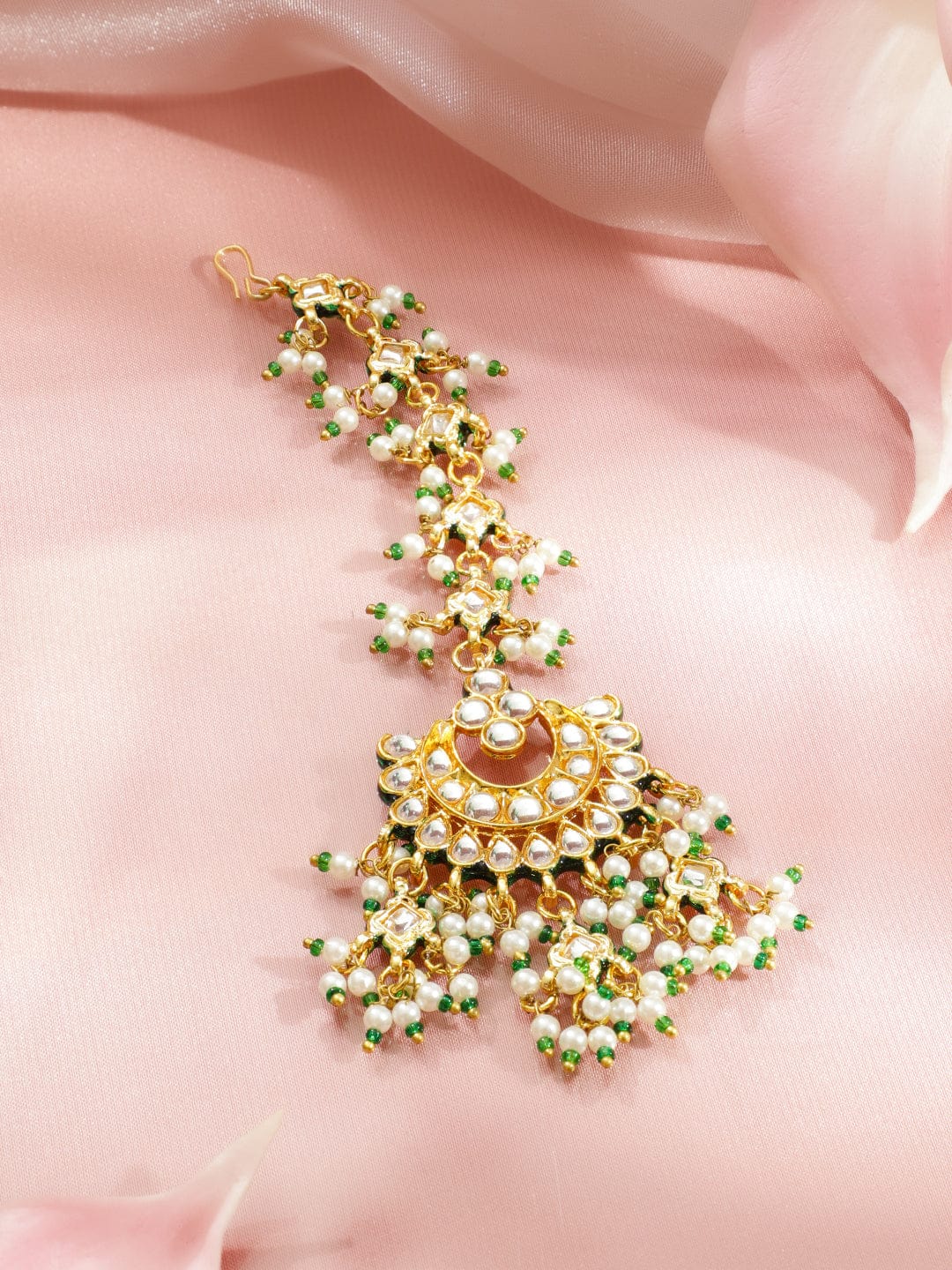 Royal Green Glow Kundan Necklace Set フリーサイズ