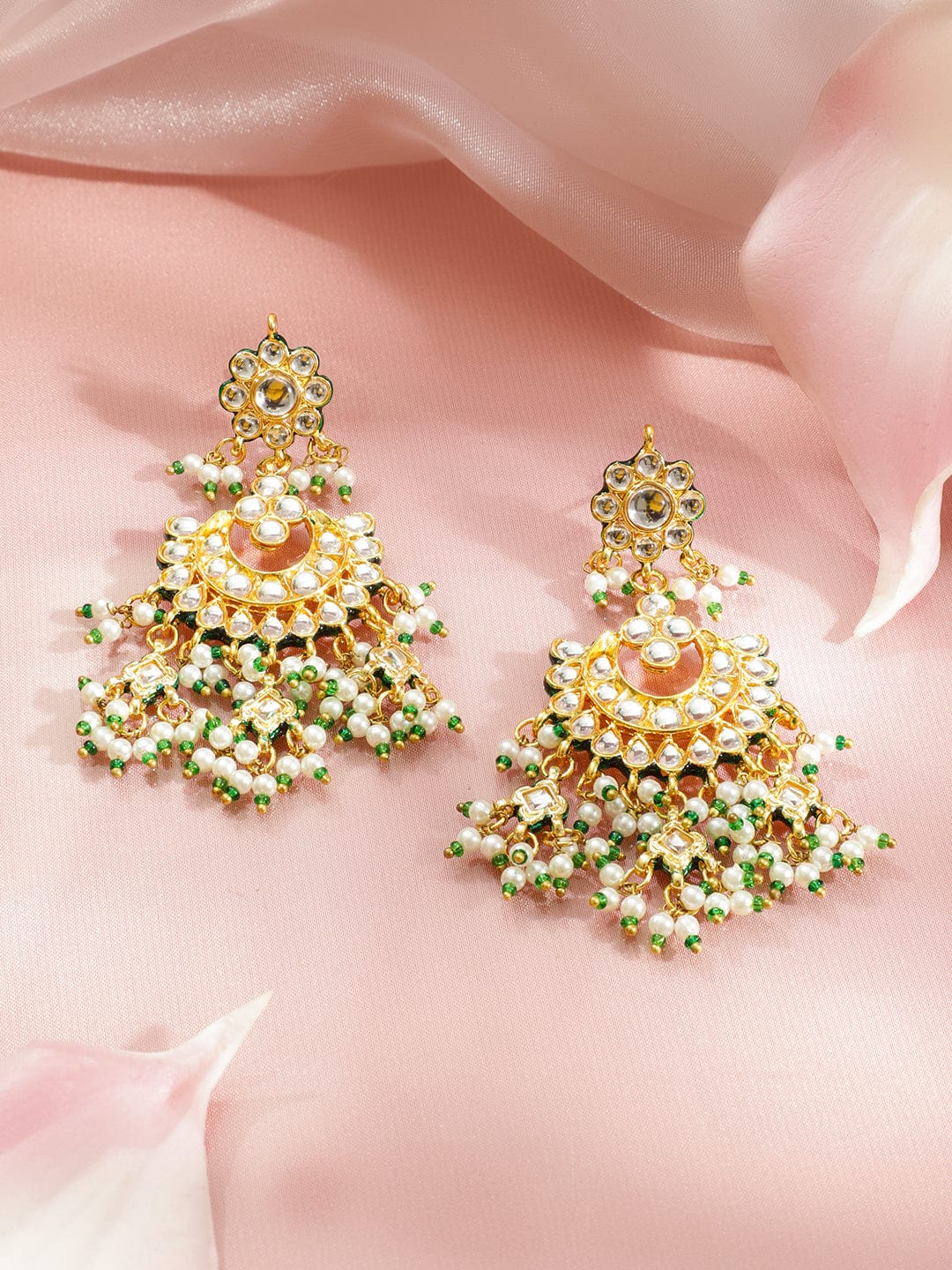 Royal Green Glow Kundan Necklace Set フリーサイズ
