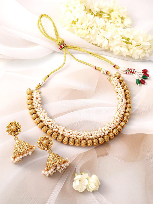 Gold Necklace Set With Pearl Work Gold