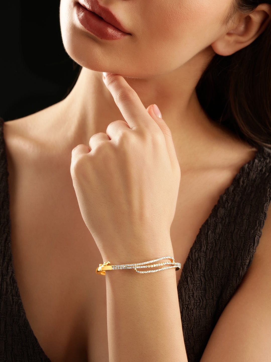 Rubans 22K Gold plated Zirconia contemporary Sleek Bracelet Gold