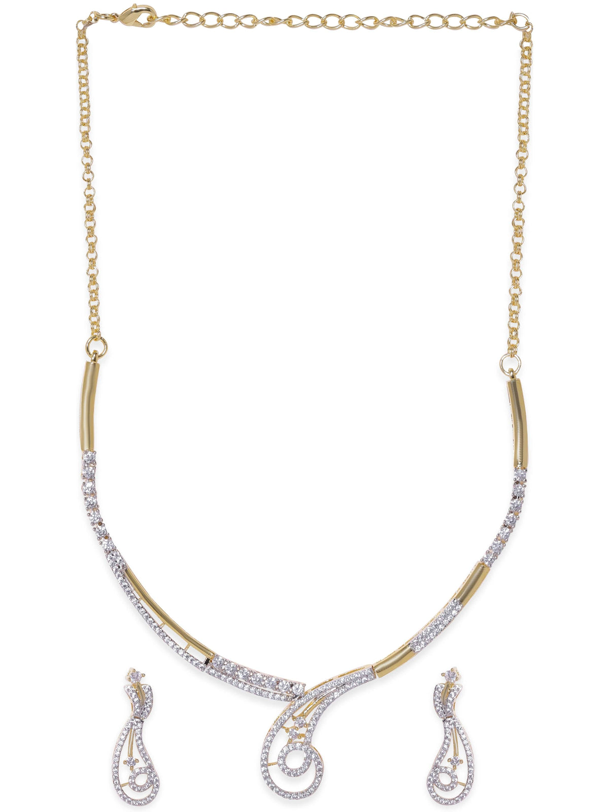 American Diamond Zirconia Crystal Necklace Set Gold