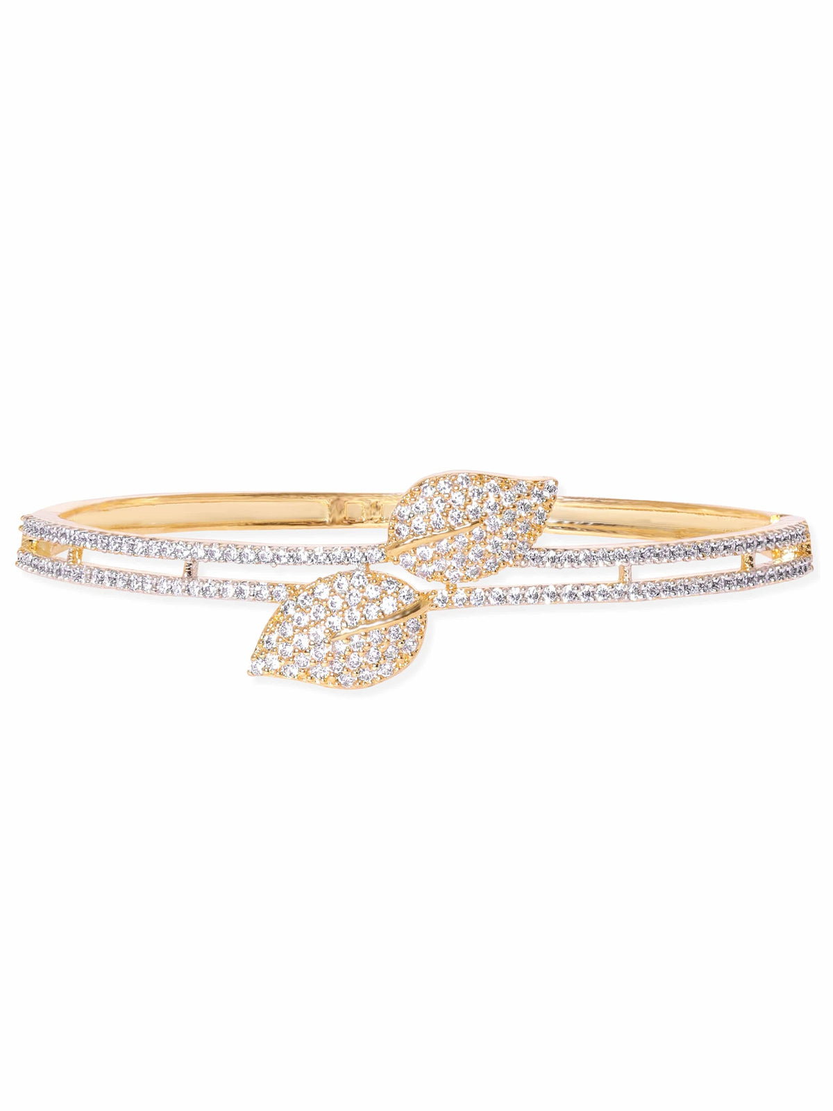 Rubans 22K Gold Plated Zirconia Leaf Motif Sleek Bracelet Gold