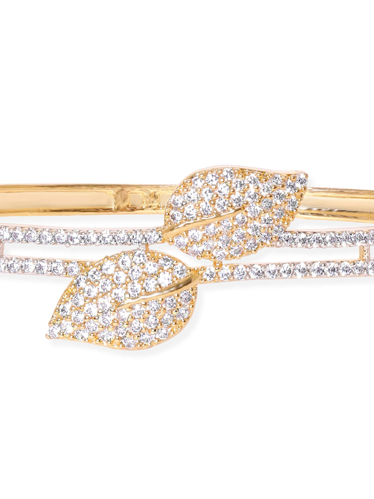 Rubans 22K Gold Plated Zirconia Leaf Motif Sleek Bracelet Gold