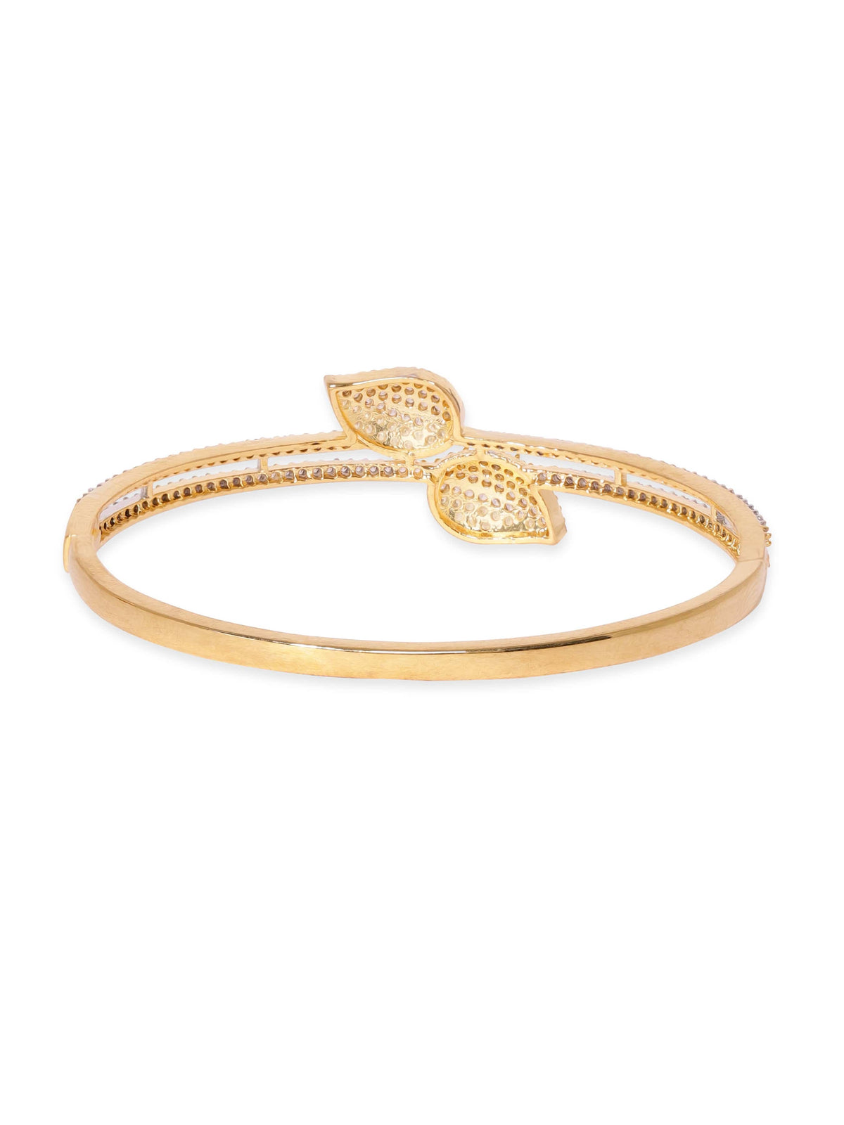 Rubans 22K Gold Plated Zirconia Leaf Motif Sleek Bracelet Gold