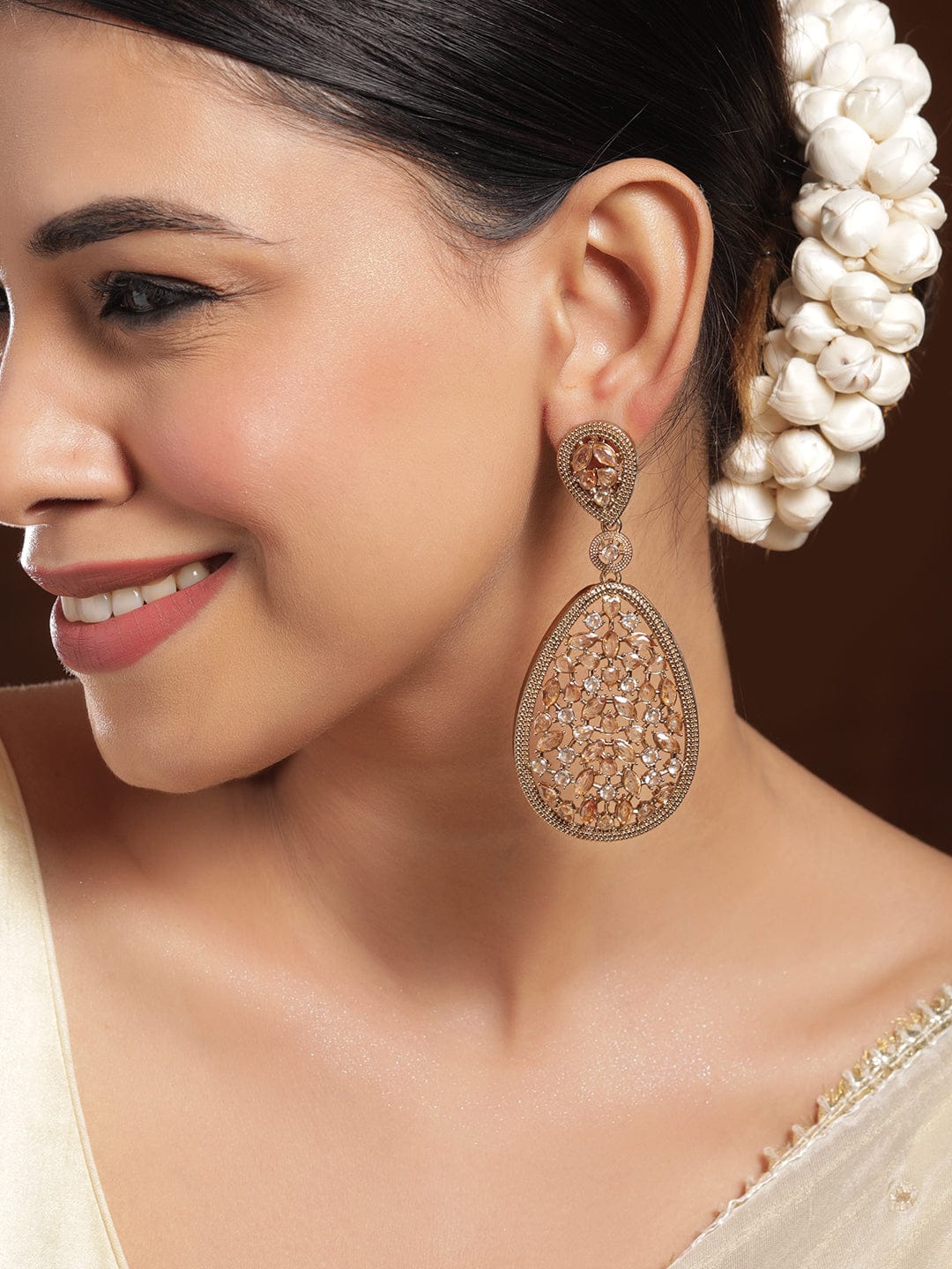 Golden Aura American Diamond Zirconia Dangling Earrings Mehandi Gold