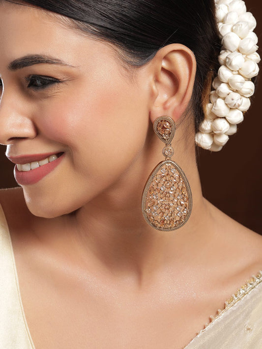 Golden Aura American Diamond Zirconia Dangling Earrings Mehandi Gold