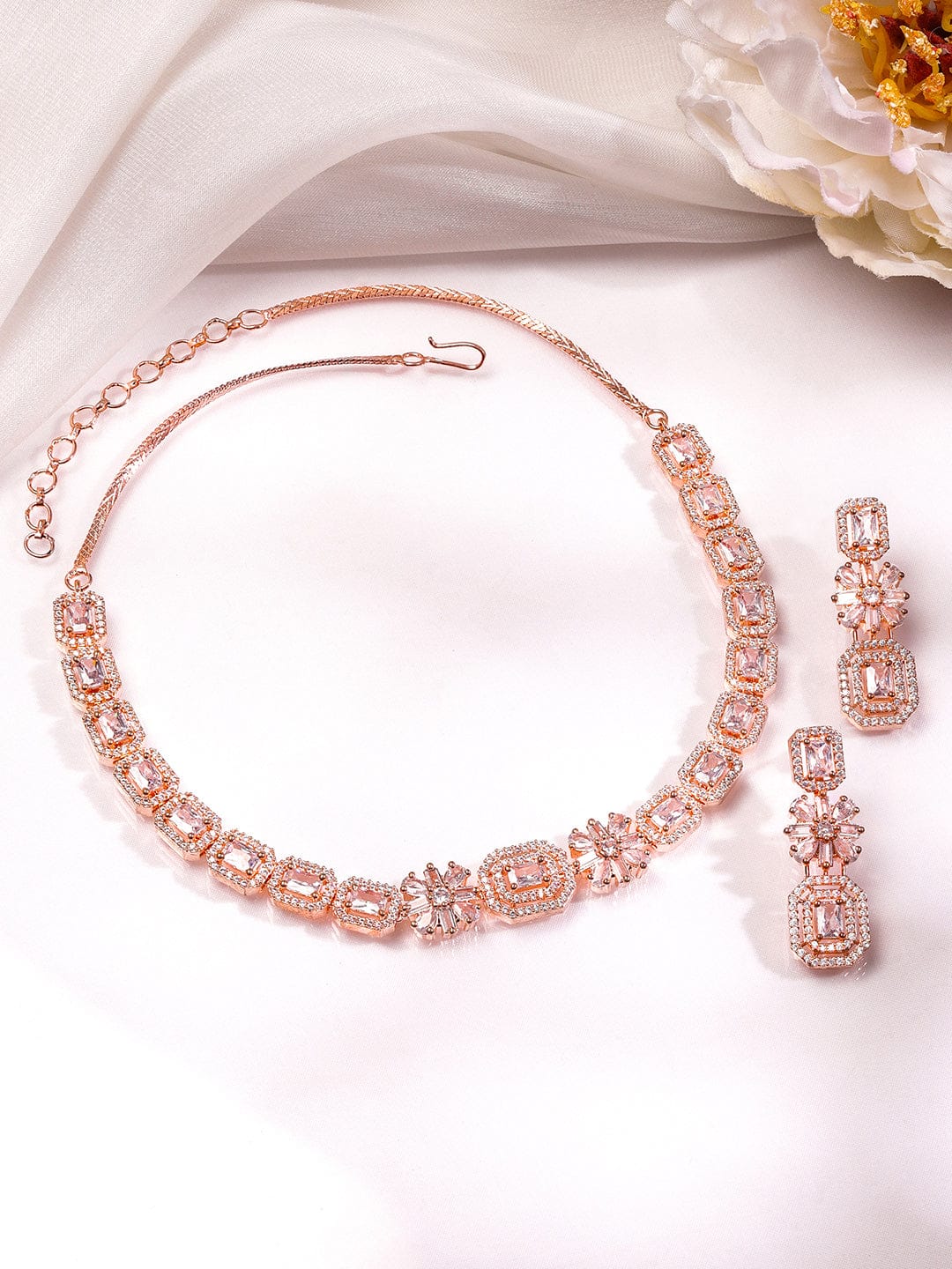 American Diamond Zirconia Rose Gold Necklace Set Rose gold