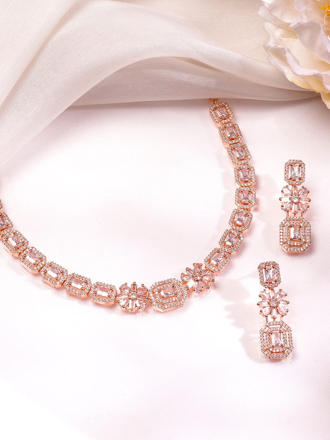 American Diamond Zirconia Rose Gold Necklace Set Rose gold