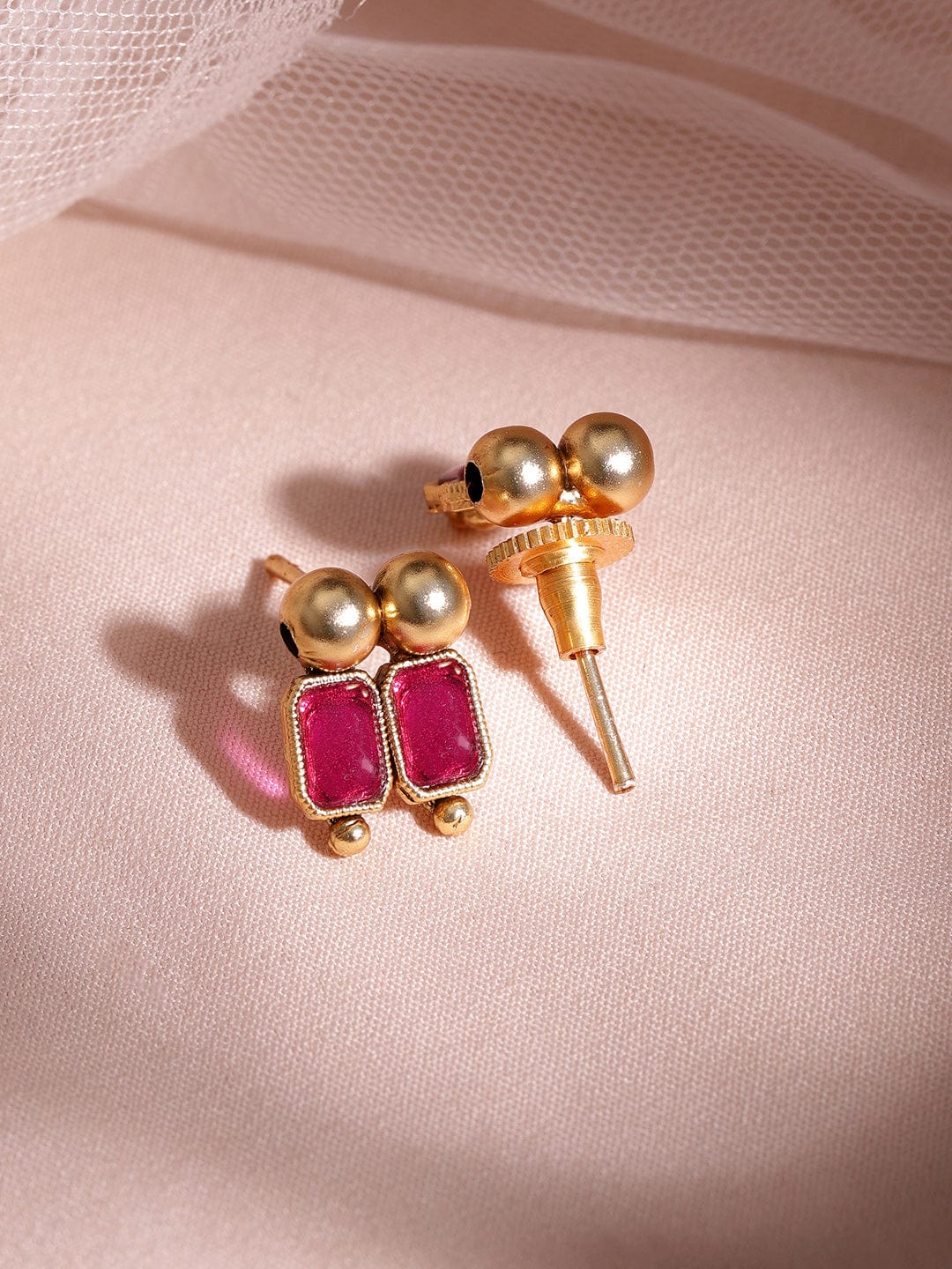 Ruby Studded Short Necklace Set Gold