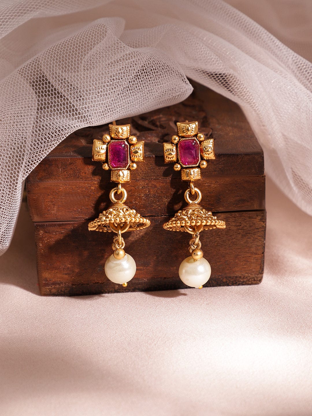 Ruby Studded Golden Necklace Set Gold
