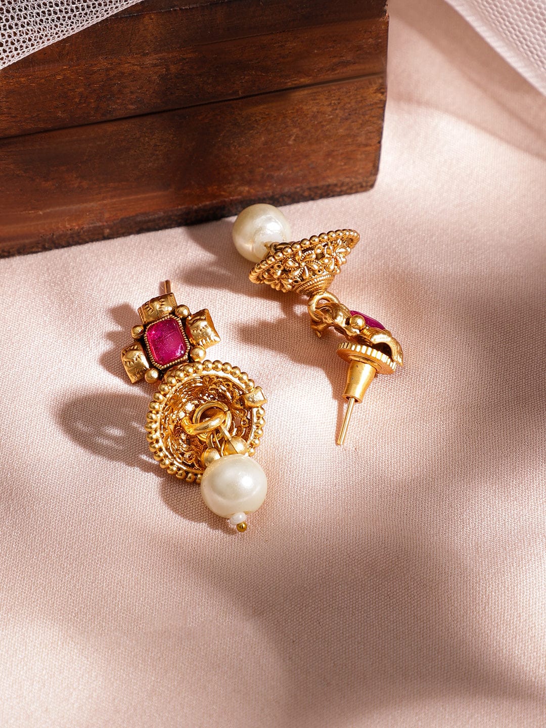 Ruby Studded Golden Necklace Set Gold