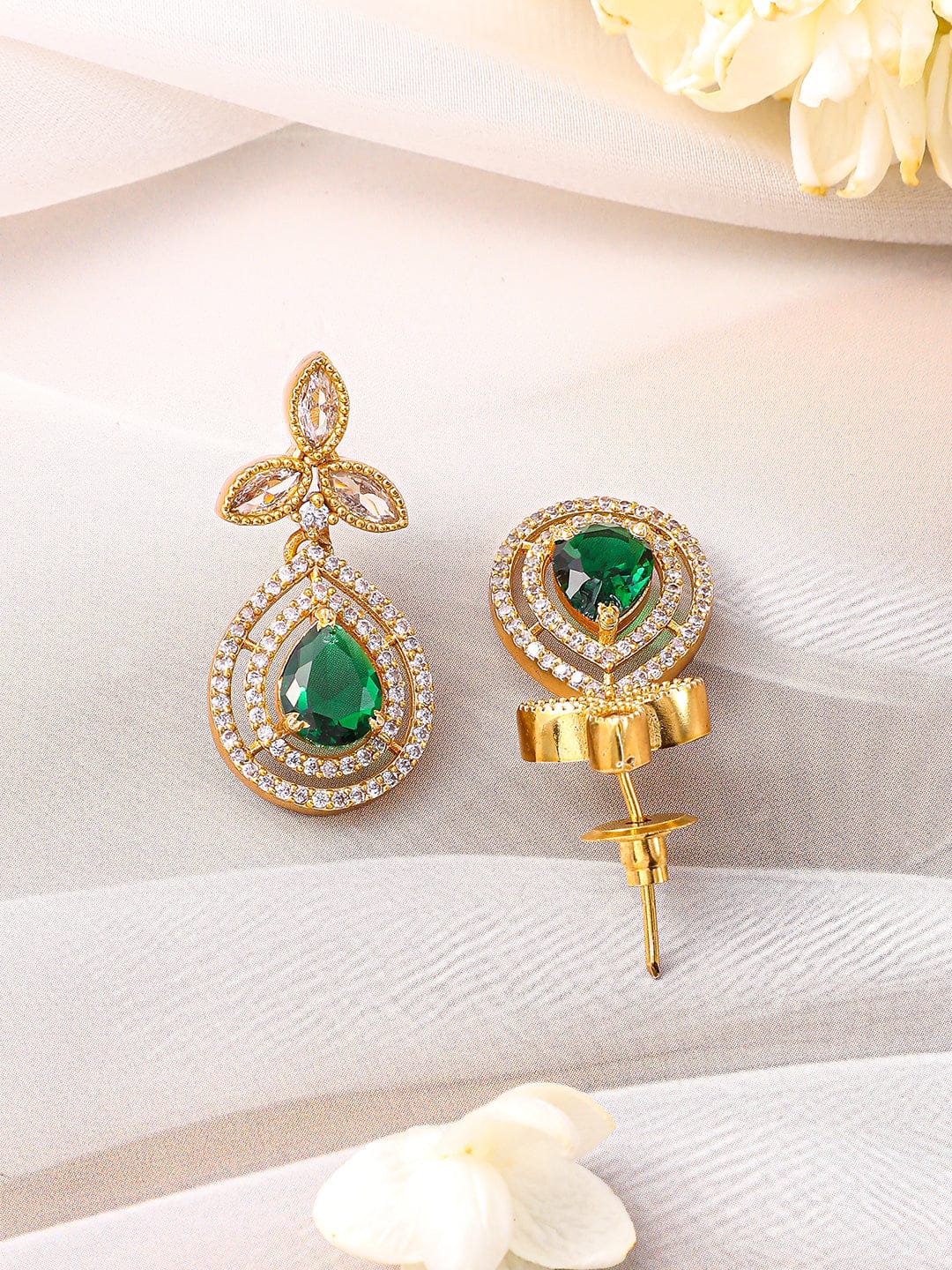 Emerald Green American Diamond Zirconia Necklace Set Gold