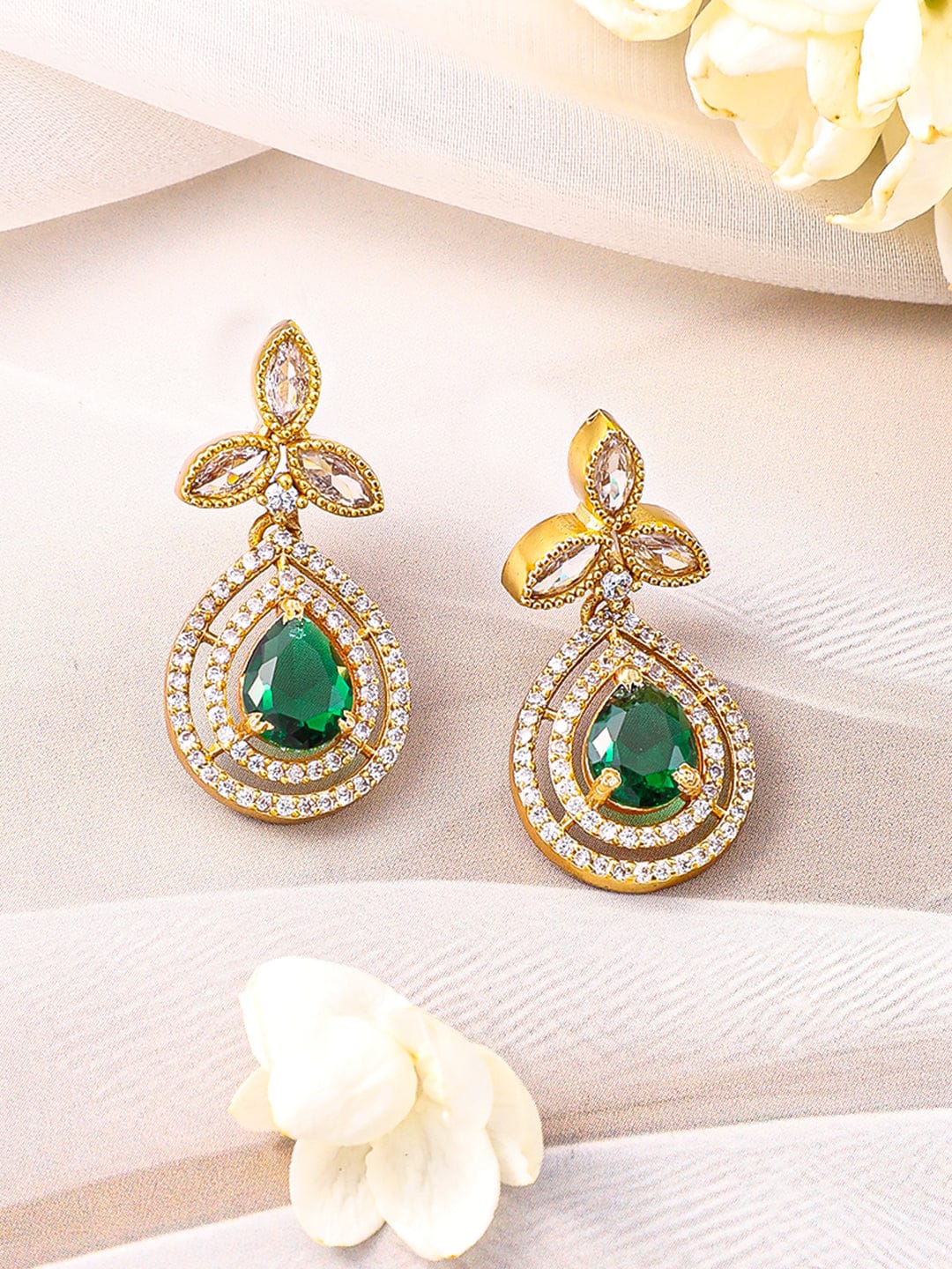 Emerald Green American Diamond Zirconia Necklace Set Gold