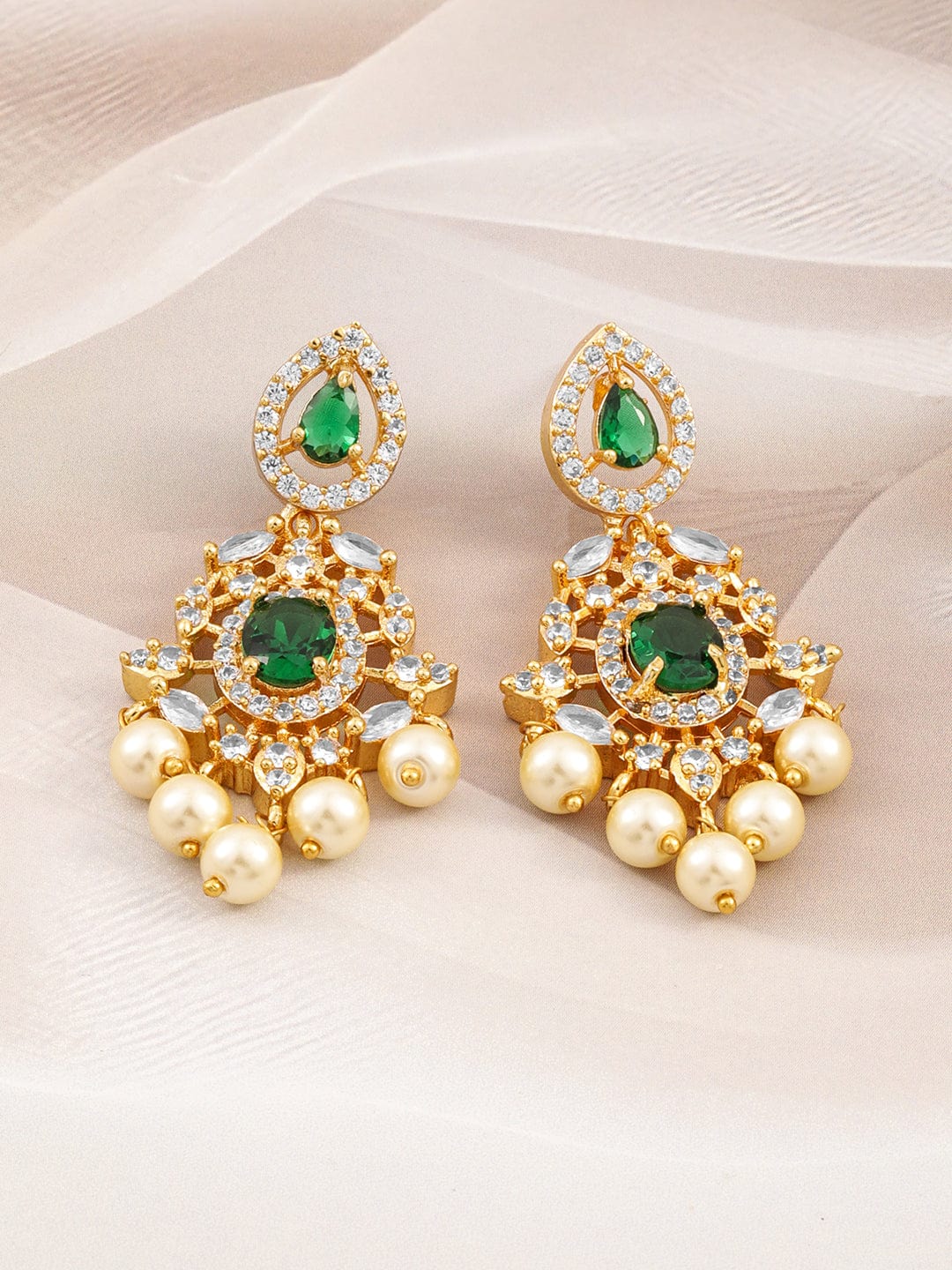 Regal Aura Green Stone & Pearl Danglers Blue