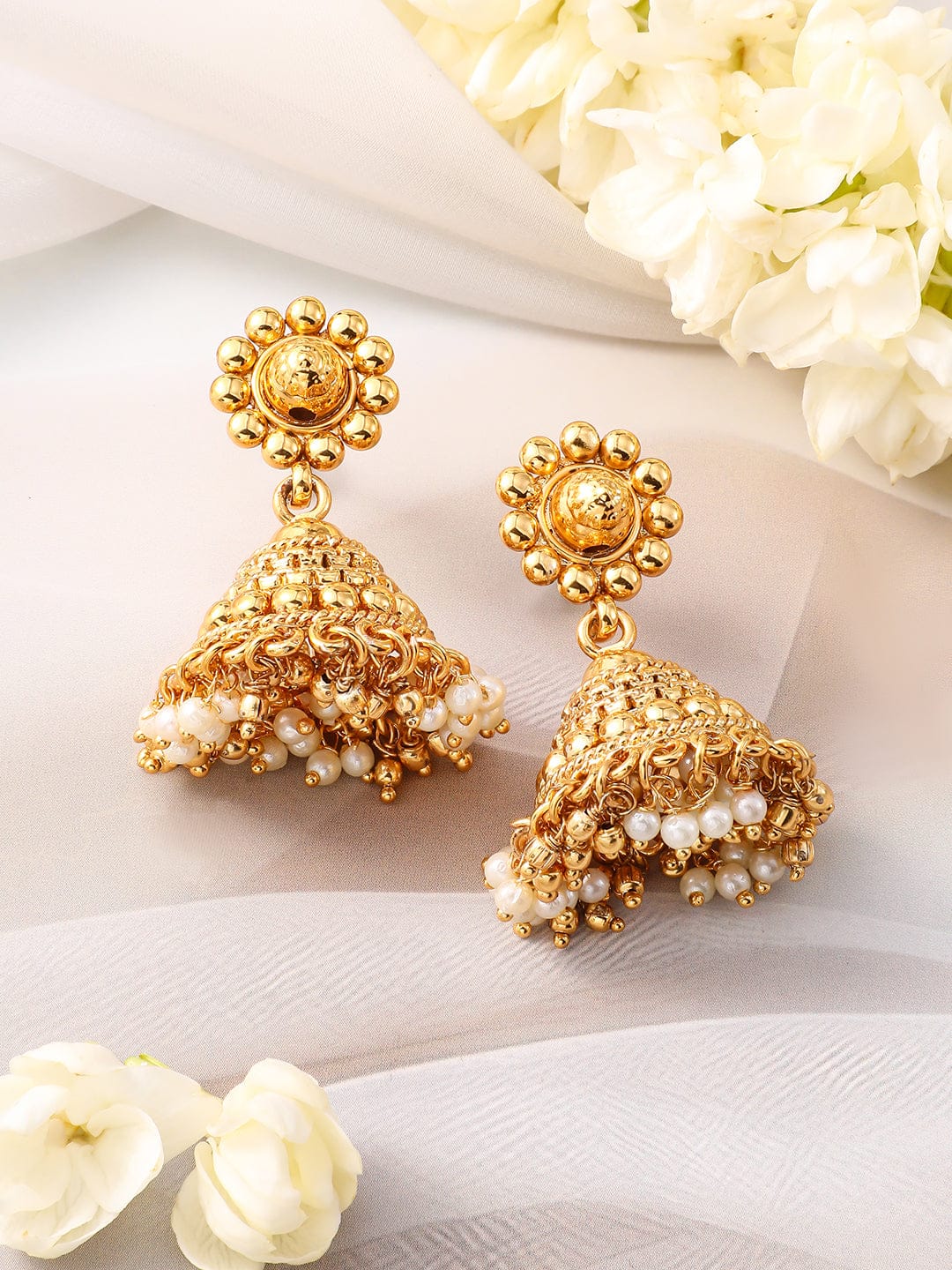 Golden Pearl Beaded Necklace Set Gold