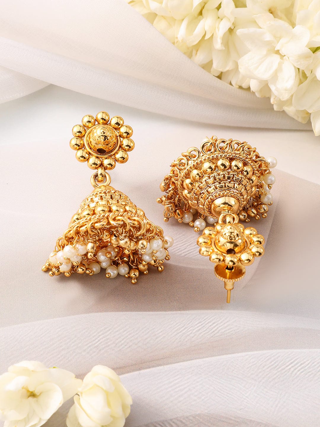 Golden Pearl Beaded Necklace Set Gold