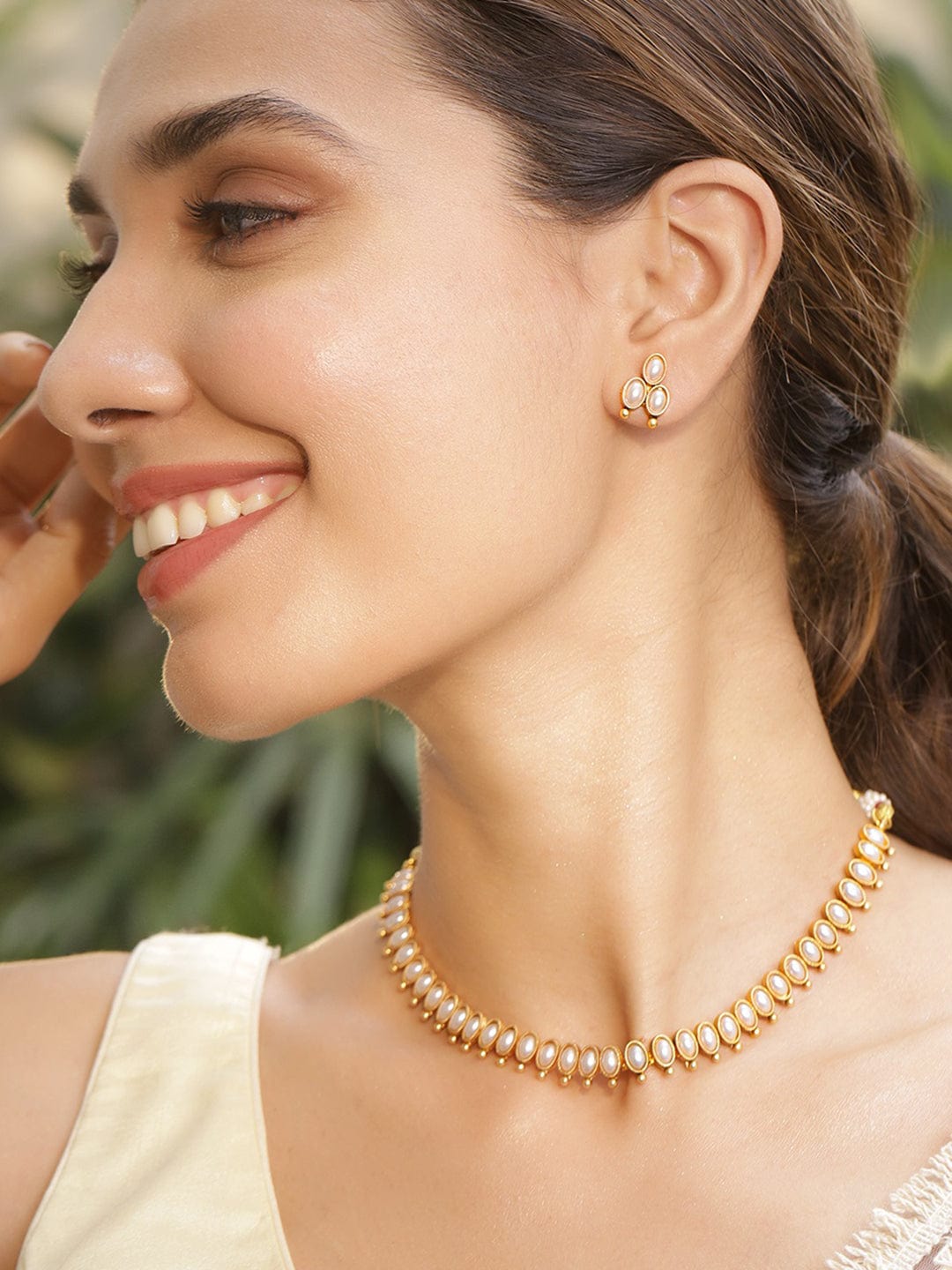 Charming White Gold Plated Short Necklace Set Green