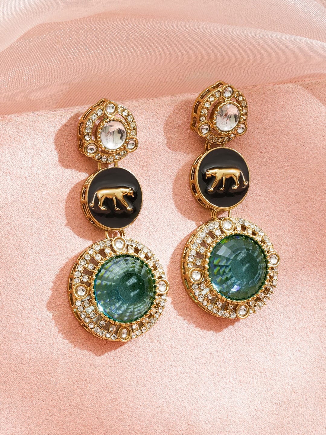 Royal Green & Black Statement Earrings フリーサイズ