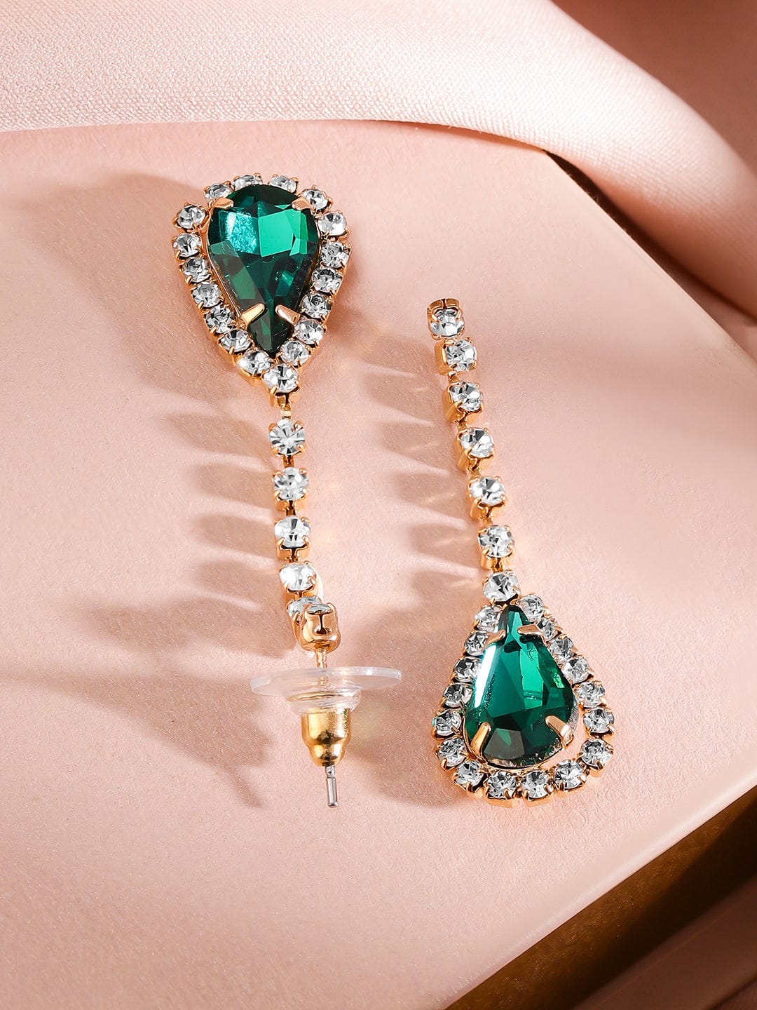 Green Teardrop American Diamond Zirconia Necklace Set フリーサイズ