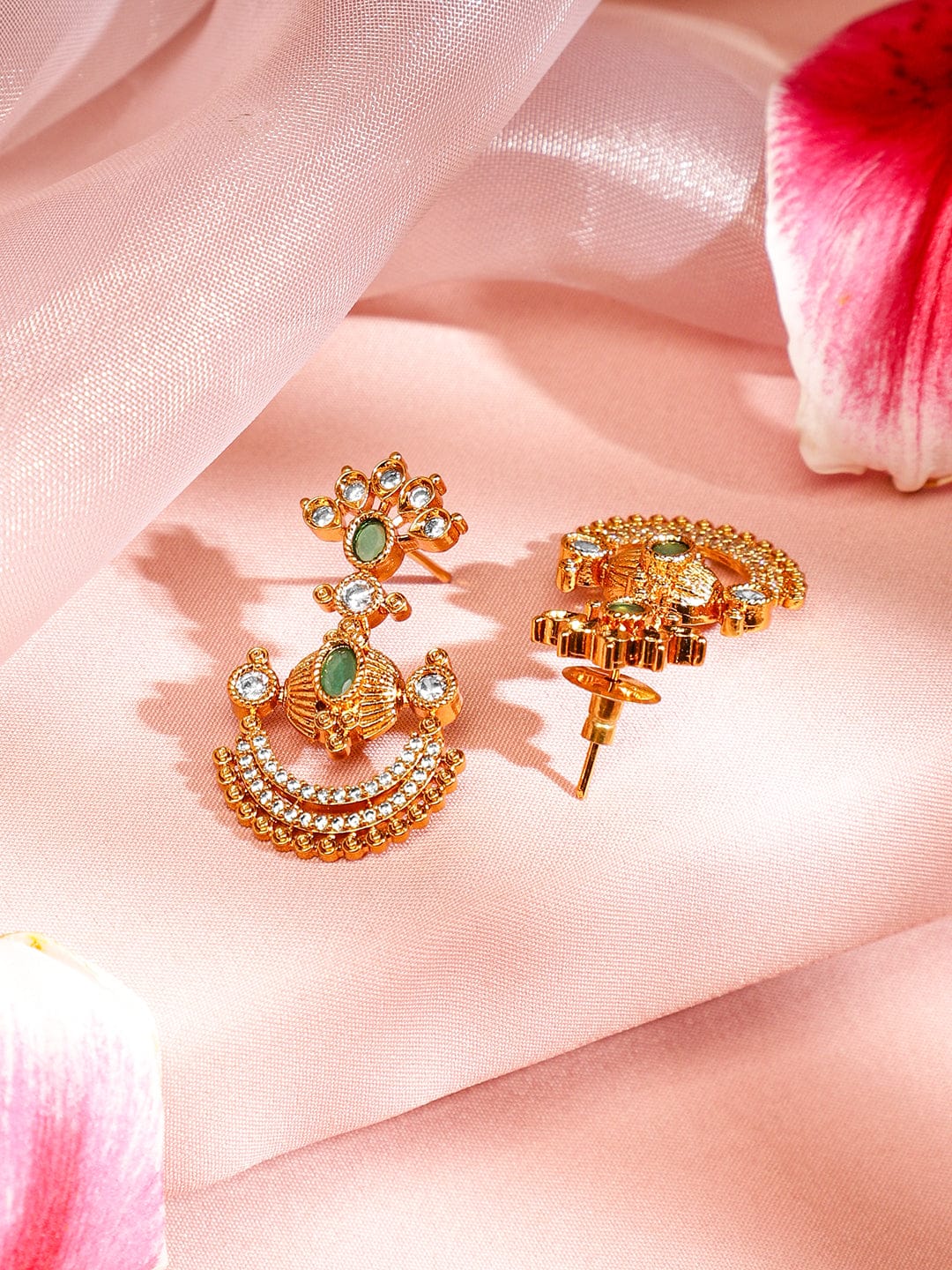 American Diamond Zirconia Emerald Gold Necklace Set フリーサイズ