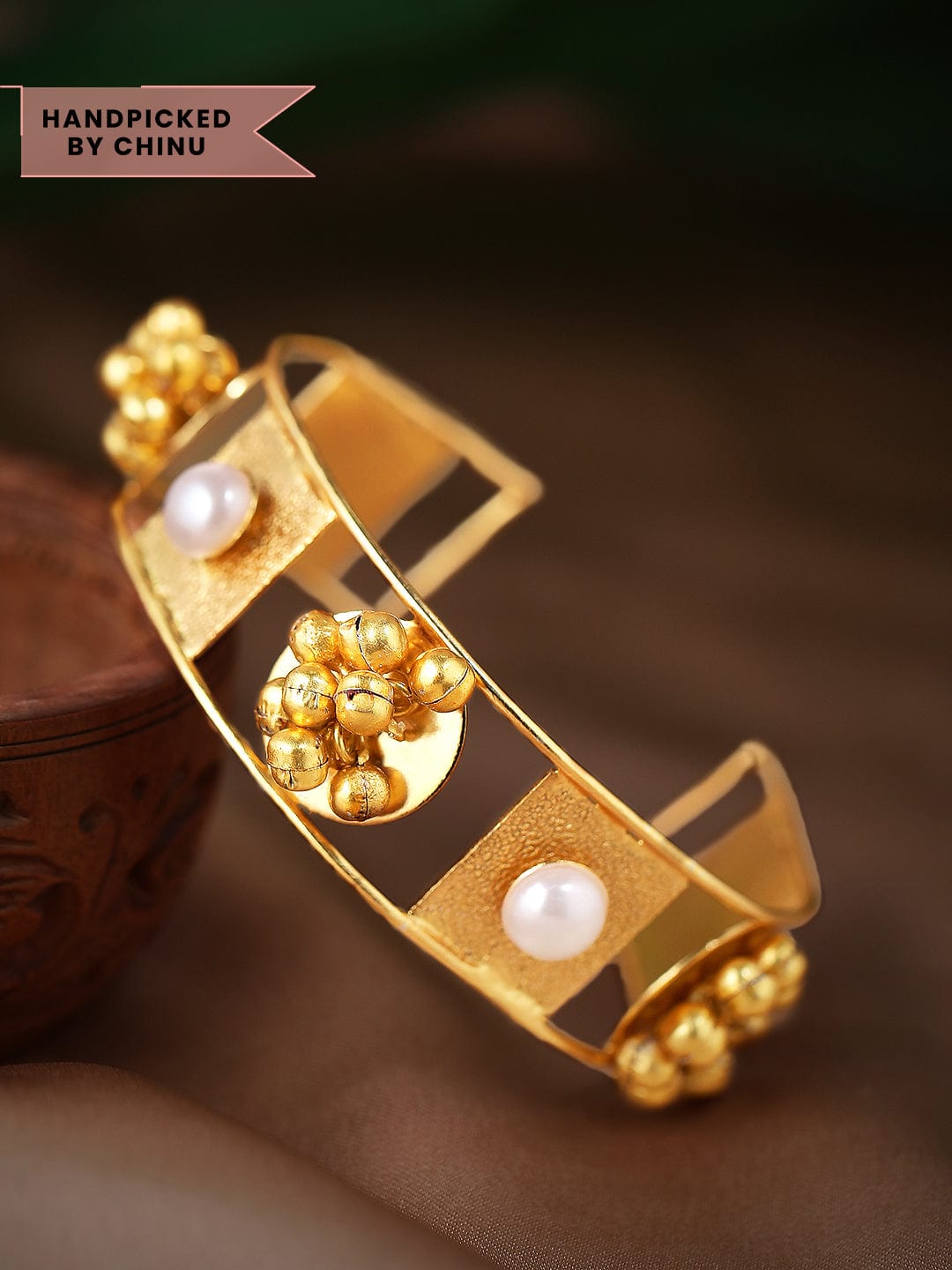 【Rubans】 24K Gold Plated Handcrafted Bracelet with Pearls and Golden Beads｜24K ゴールドメッキ ハンドクラフト パール＆ゴールドビーズ ブレスレット