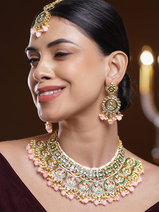 Pink Elegant Shine Kundan Necklace Set フリーサイズ