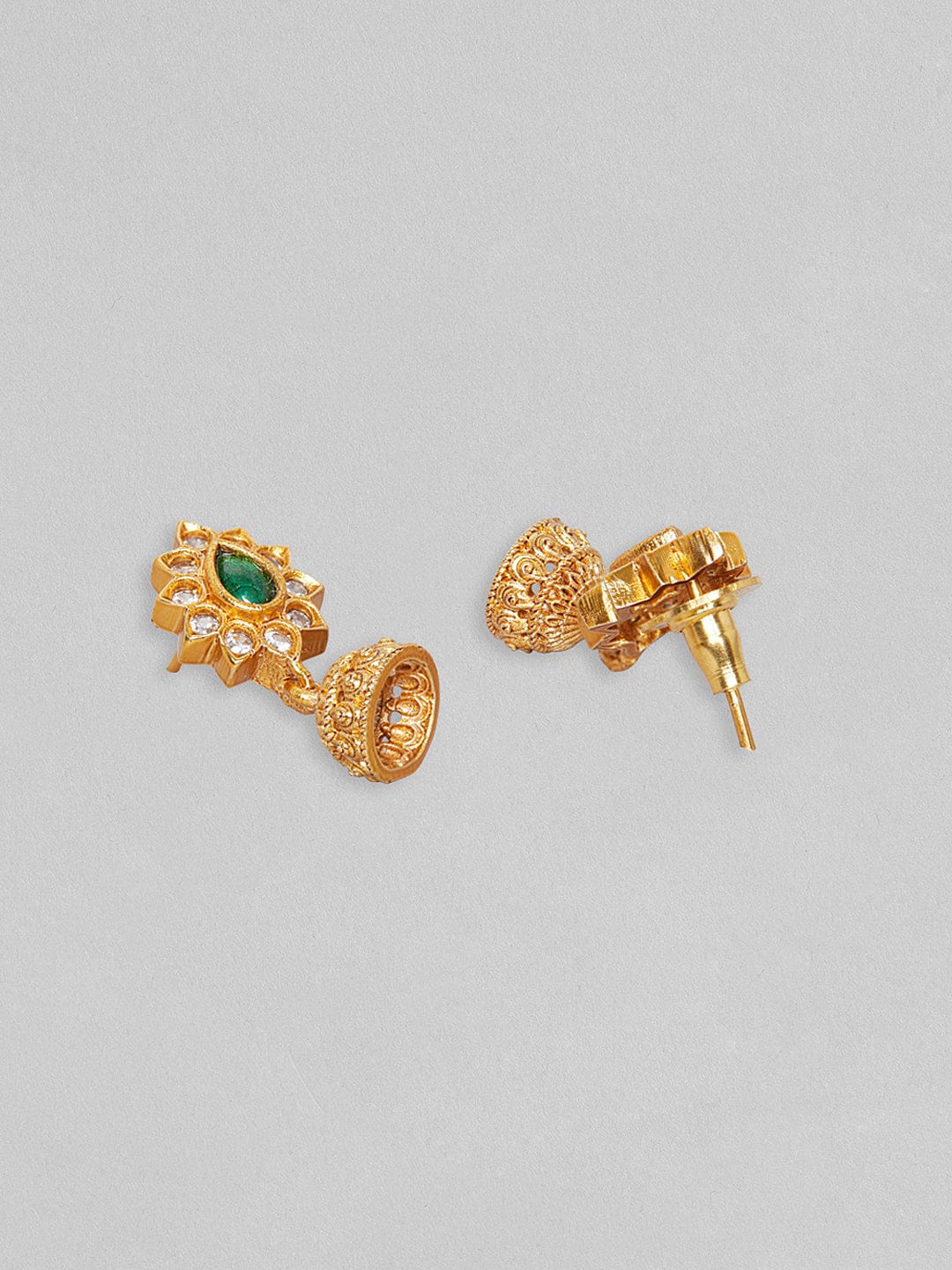 24K Gold Plated Green & Pink Artificial Stones & Beads-Studded Jewellery Set Gold