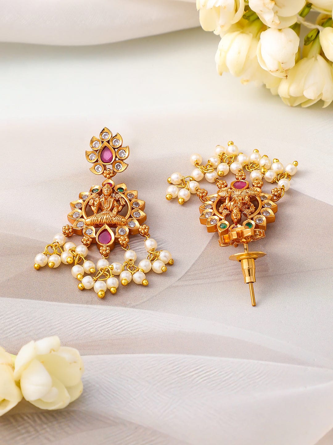 Laxmi Motif Necklace Set with Pearl Detailing Gold