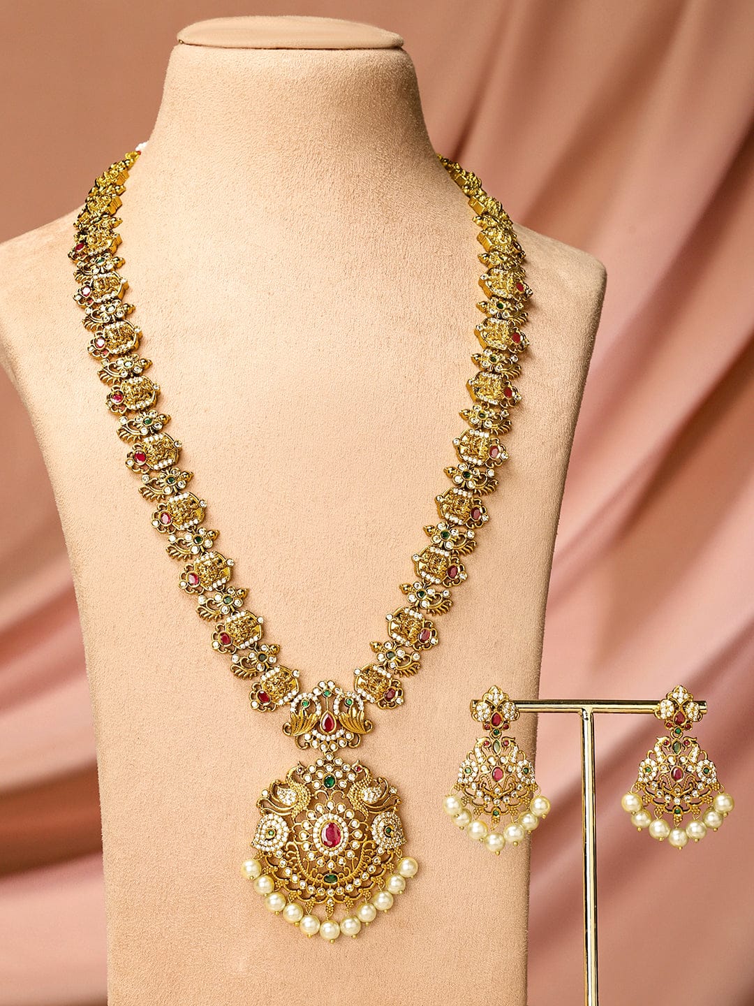 Multicolor Studded Pearl Drop Necklace Set フリーサイズ
