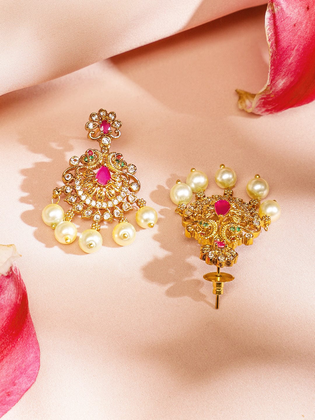 Multicolor Studded Pearl Drop Necklace Set フリーサイズ
