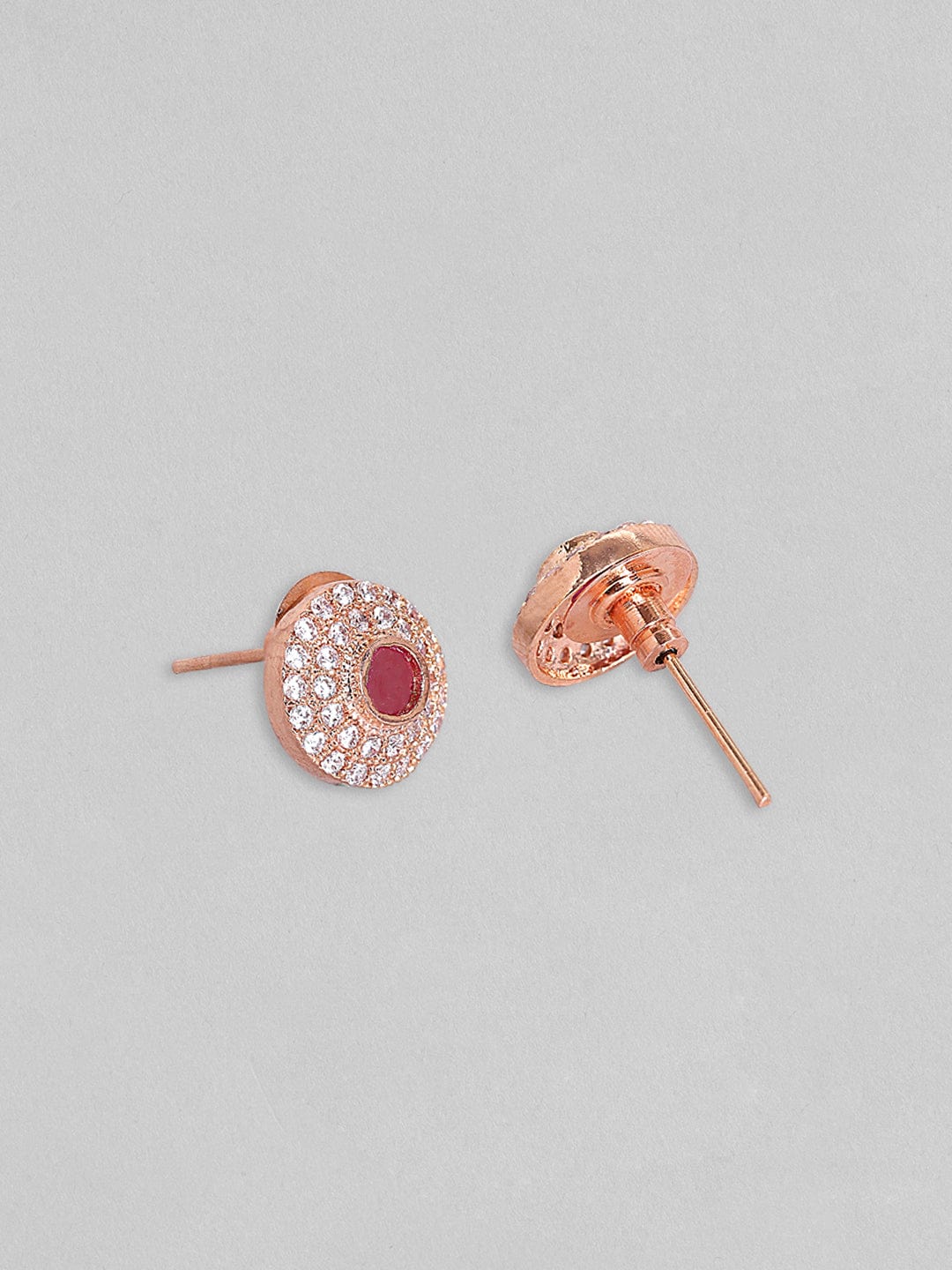 Pink American Diamond Zirconia Mangalsutra With Studs Rose Gold::Black