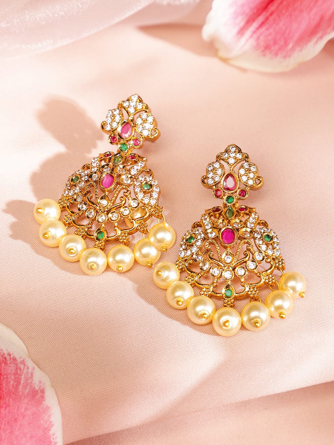 American Diamond Zirconia Necklace Set With Pearl Drops フリーサイズ